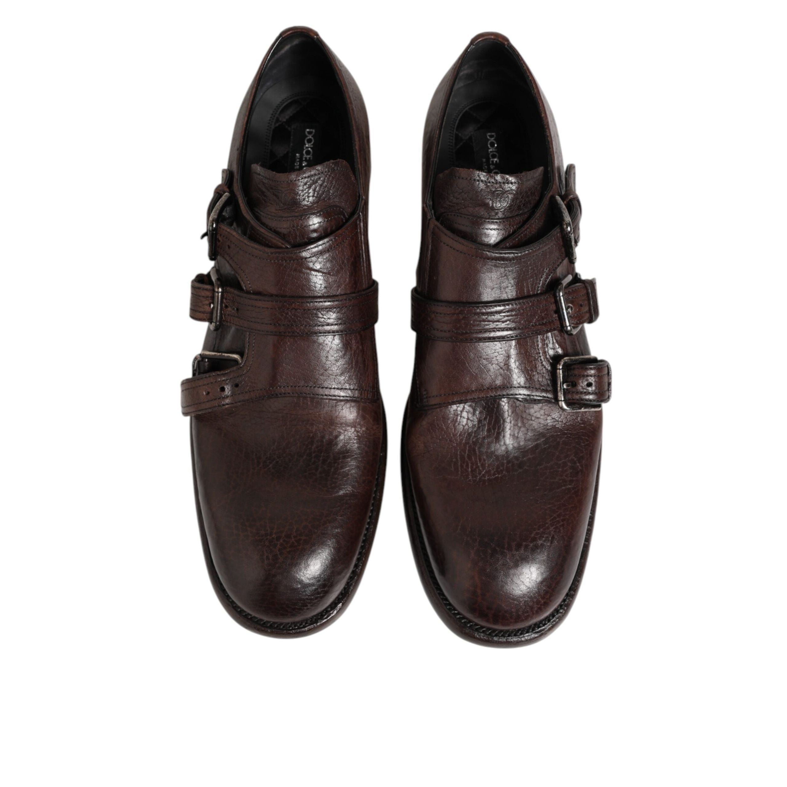 Dolce & Gabbana Brown Leather Monk Strap Derby Shoes