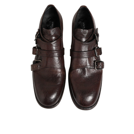 Dolce & Gabbana Brown Leather Monk Strap Derby Shoes