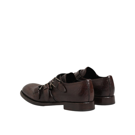 Dolce & Gabbana Brown Leather Monk Strap Derby Shoes