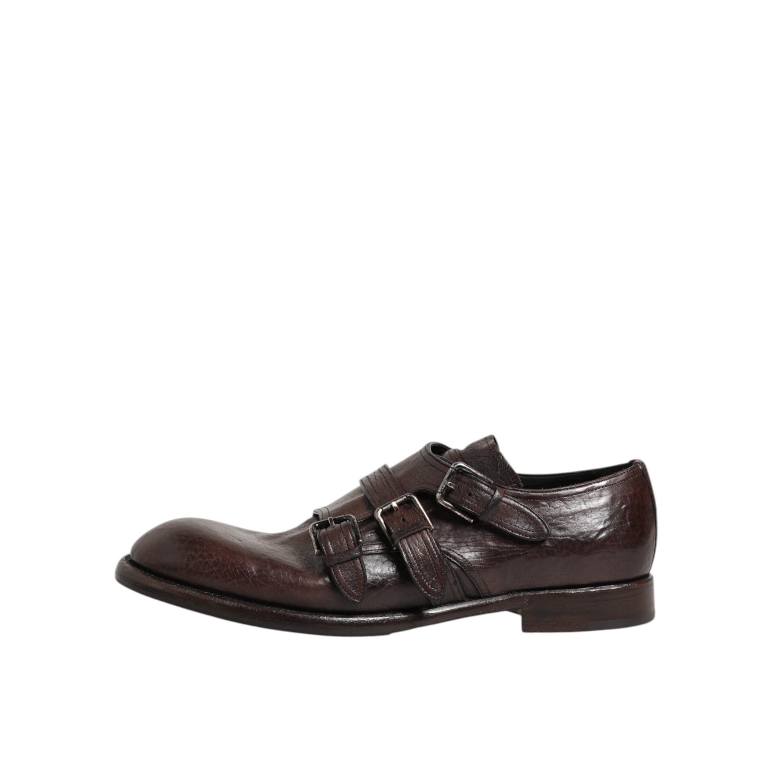 Dolce & Gabbana Brown Leather Monk Strap Derby Shoes