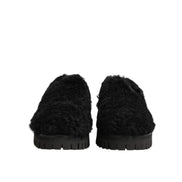 Dolce & Gabbana Dress Black Fur Leather Slippers