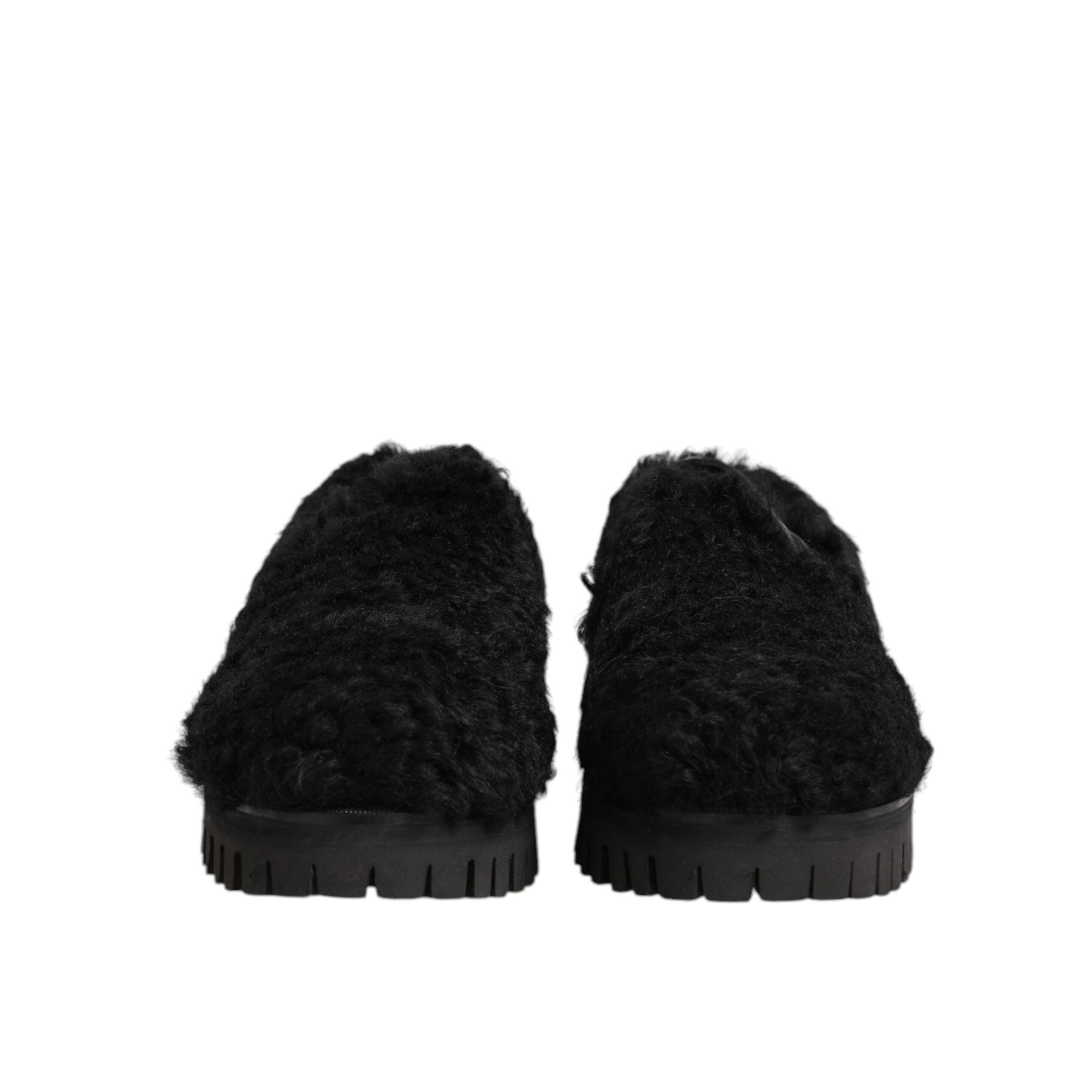 Dolce & Gabbana Dress Black Fur Leather Slippers