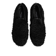 Dolce & Gabbana Dress Black Fur Leather Slippers