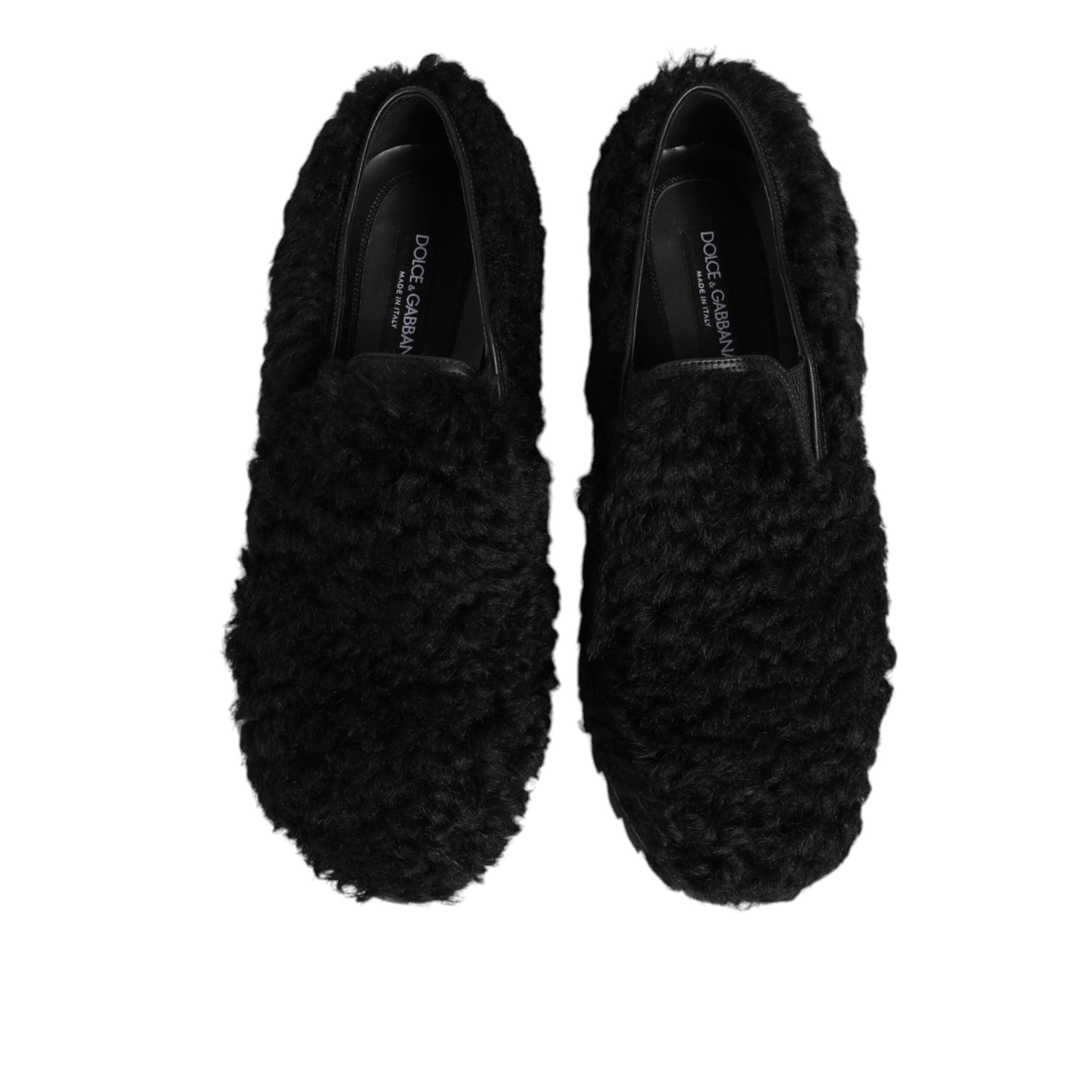 Dolce & Gabbana Dress Black Fur Leather Slippers