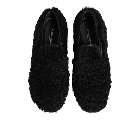 Dolce & Gabbana Dress Black Fur Leather Slippers