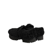 Dolce & Gabbana Dress Black Fur Leather Slippers