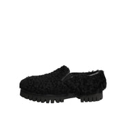 Dolce & Gabbana Dress Black Fur Leather Slippers