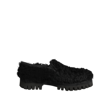 Dolce & Gabbana Dress Black Fur Leather Slippers