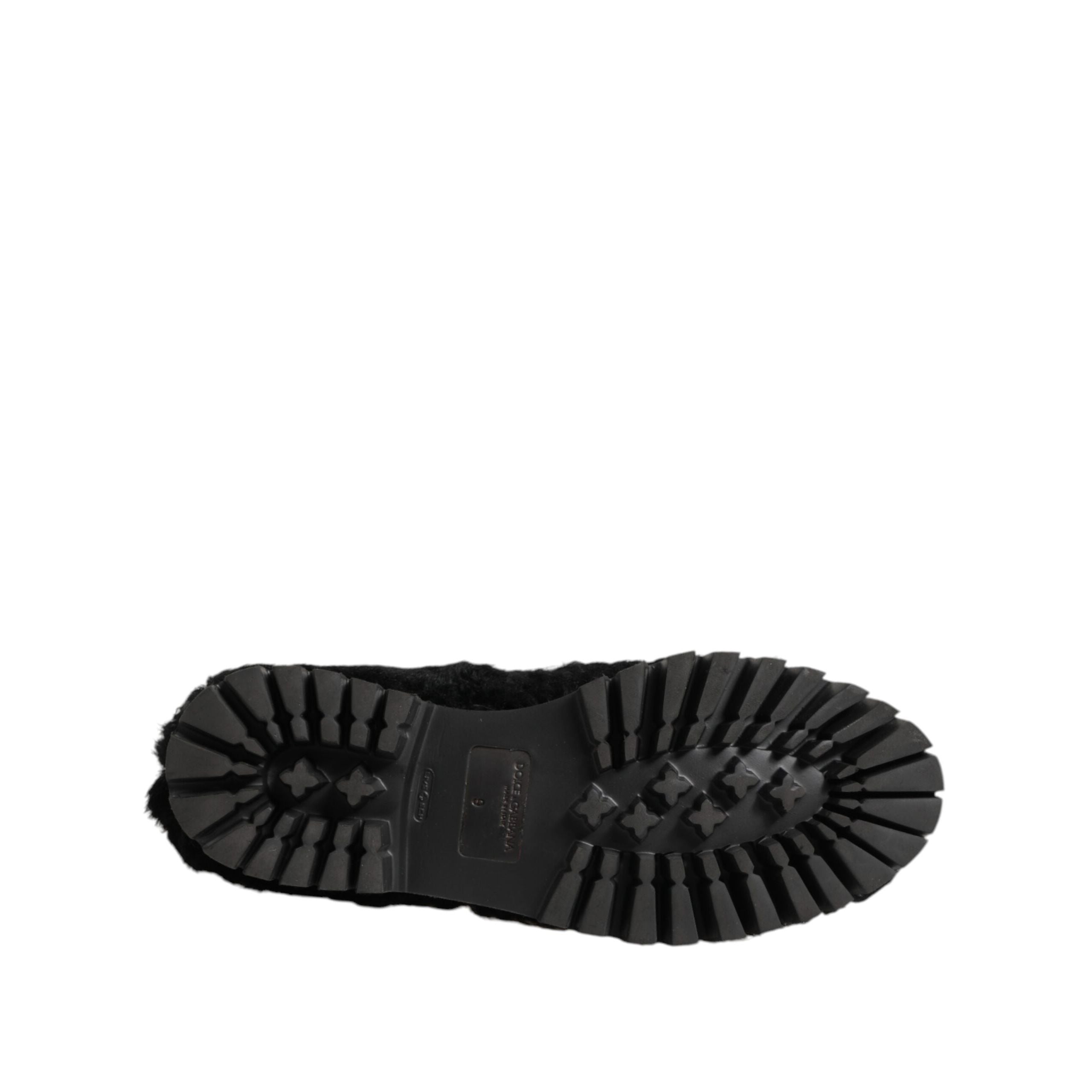 Dolce & Gabbana Dress Black Fur Leather Slippers