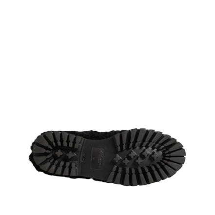 Dolce & Gabbana Dress Black Fur Leather Slippers