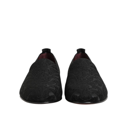 Mocasini tip rochie slip-on din brocart negru Dolce & Gabbana