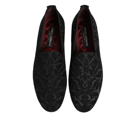 Mocasini tip rochie slip-on din brocart negru Dolce & Gabbana