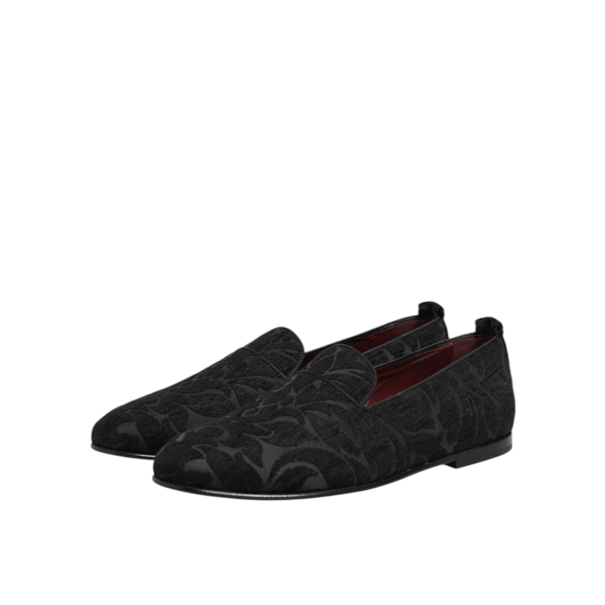 Mocasini tip rochie slip-on din brocart negru Dolce & Gabbana