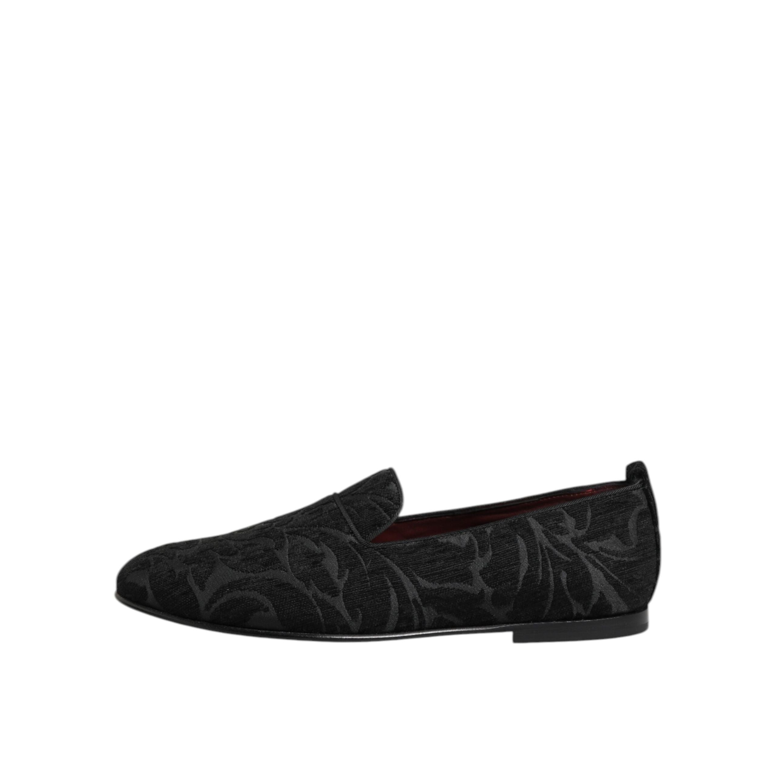 Mocasini tip rochie slip-on din brocart negru Dolce & Gabbana