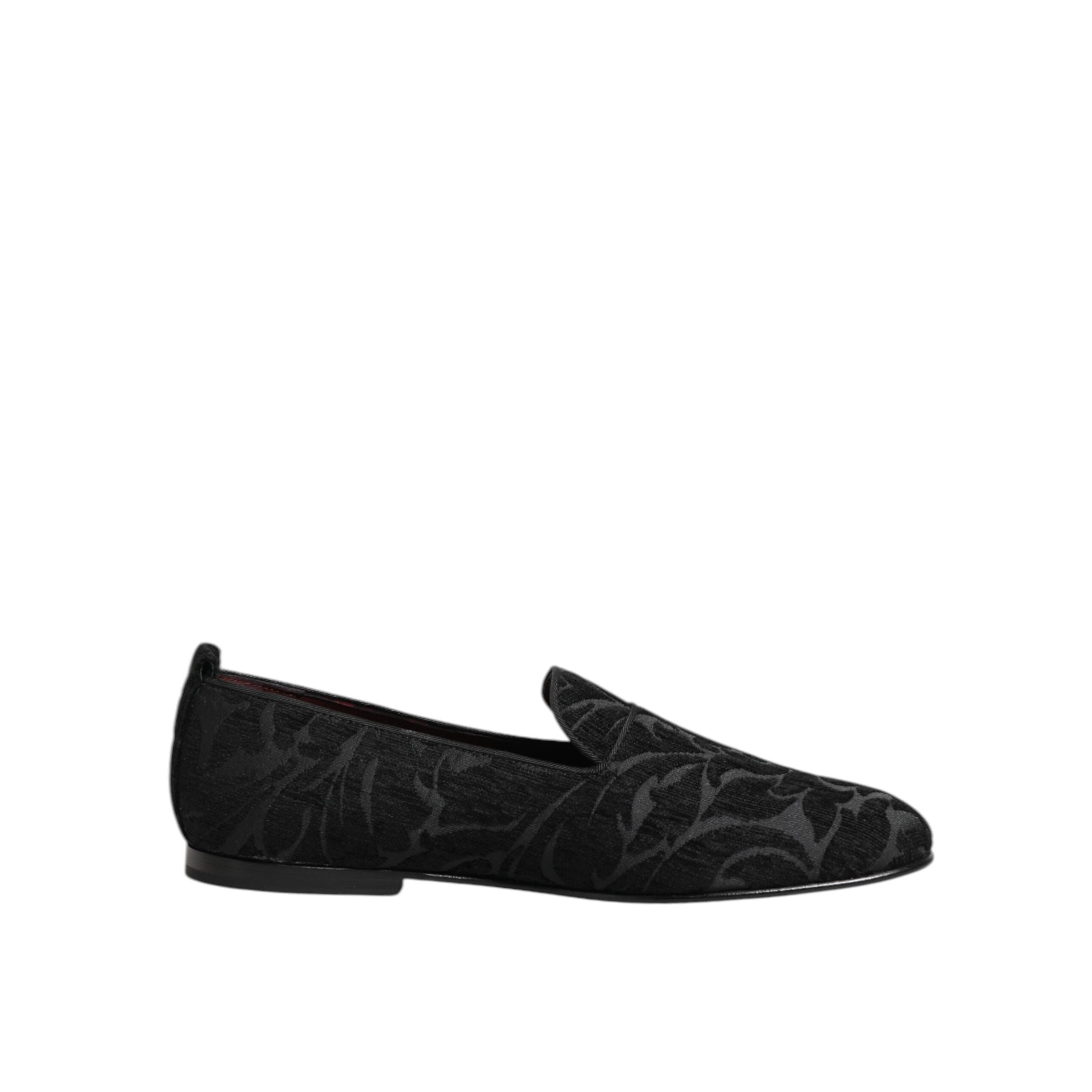 Mocasini tip rochie slip-on din brocart negru Dolce & Gabbana