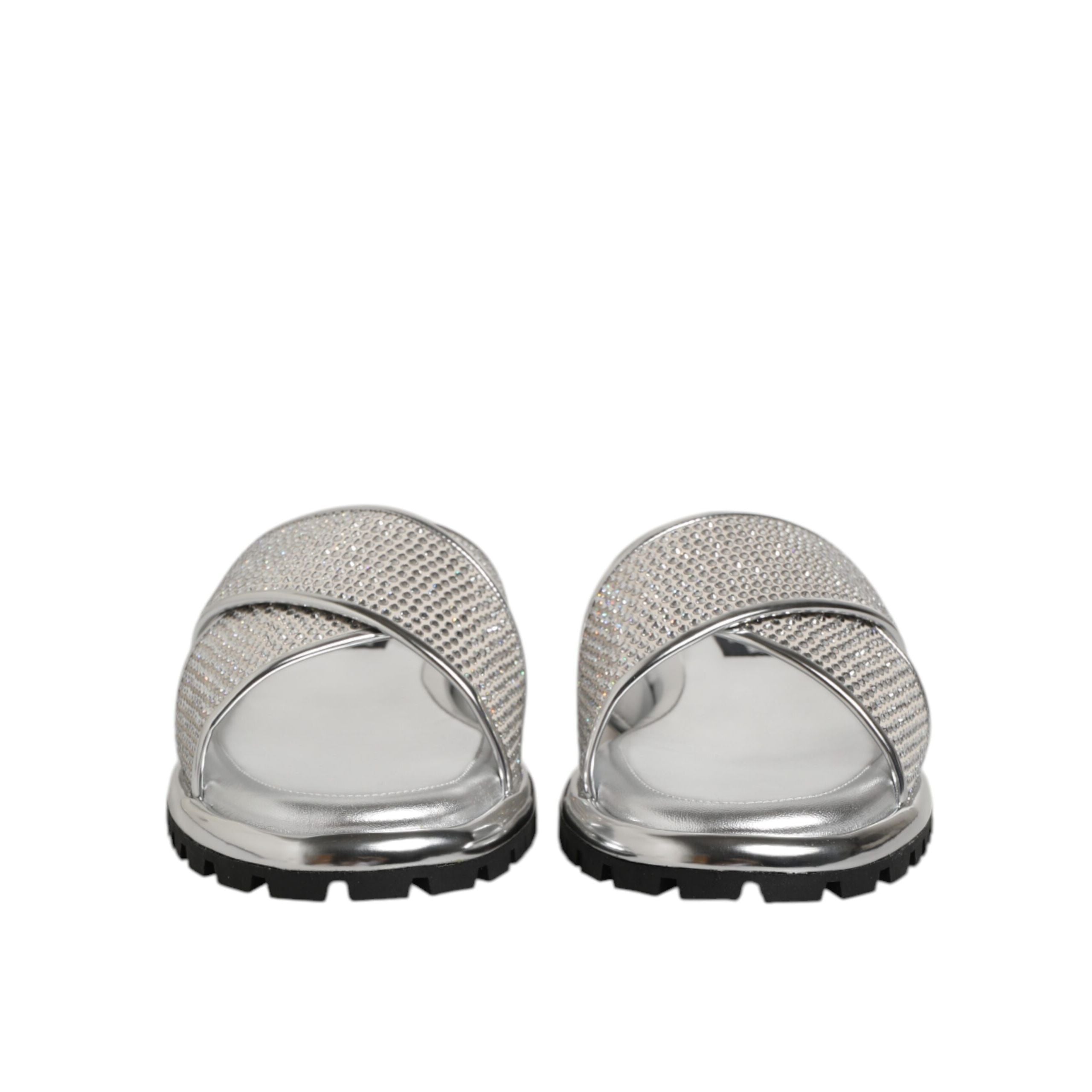 Dolce & Gabbana Silver Strass Slide Flats