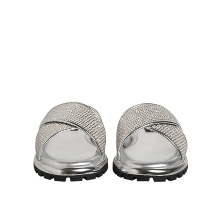 Dolce & Gabbana Silver Strass Slide Flats
