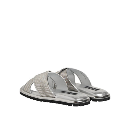 Dolce & Gabbana Silver Strass Slide Flats