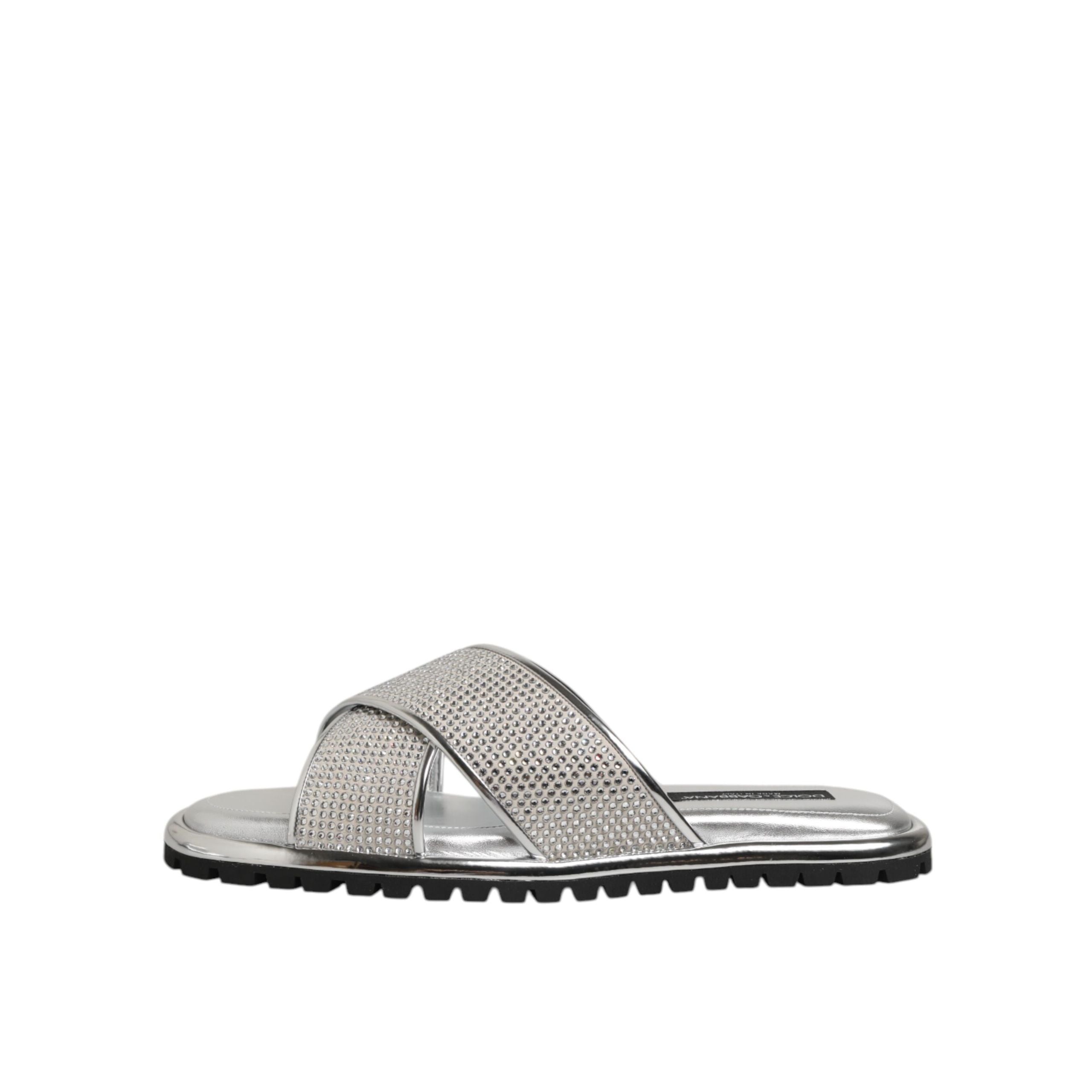 Dolce & Gabbana Silver Strass Slide Flats