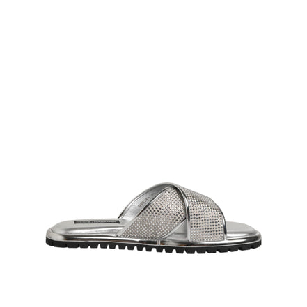 Dolce & Gabbana Silver Strass Slide Flats