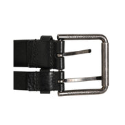 Dolce & Gabbana Black Double Strap Leather Silver Buckle Belt