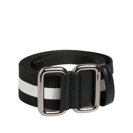 Dolce & Gabbana Black White Striped Metal Buckle Belt