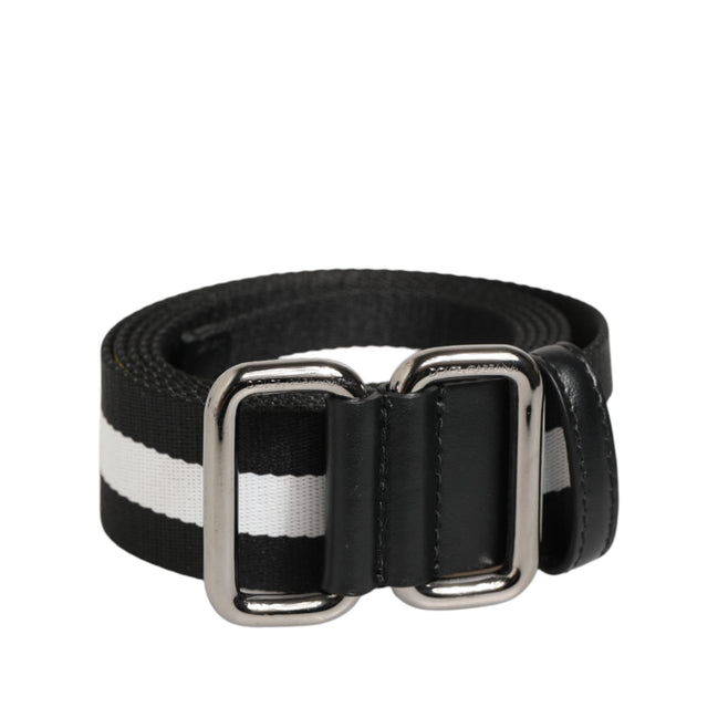 Dolce & Gabbana Black White Striped Metal Buckle Belt