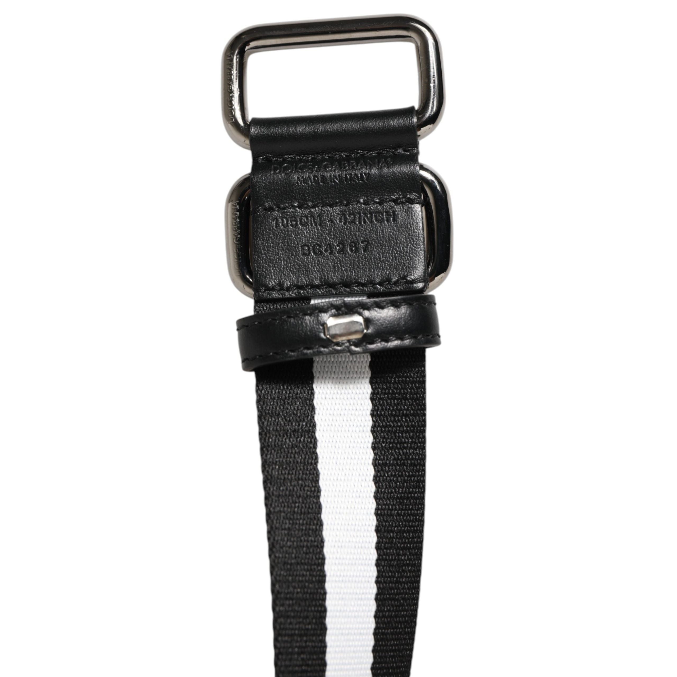 Dolce & Gabbana Black White Striped Metal Buckle Belt