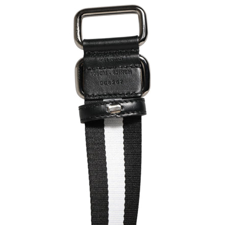 Dolce & Gabbana Black White Striped Metal Buckle Belt