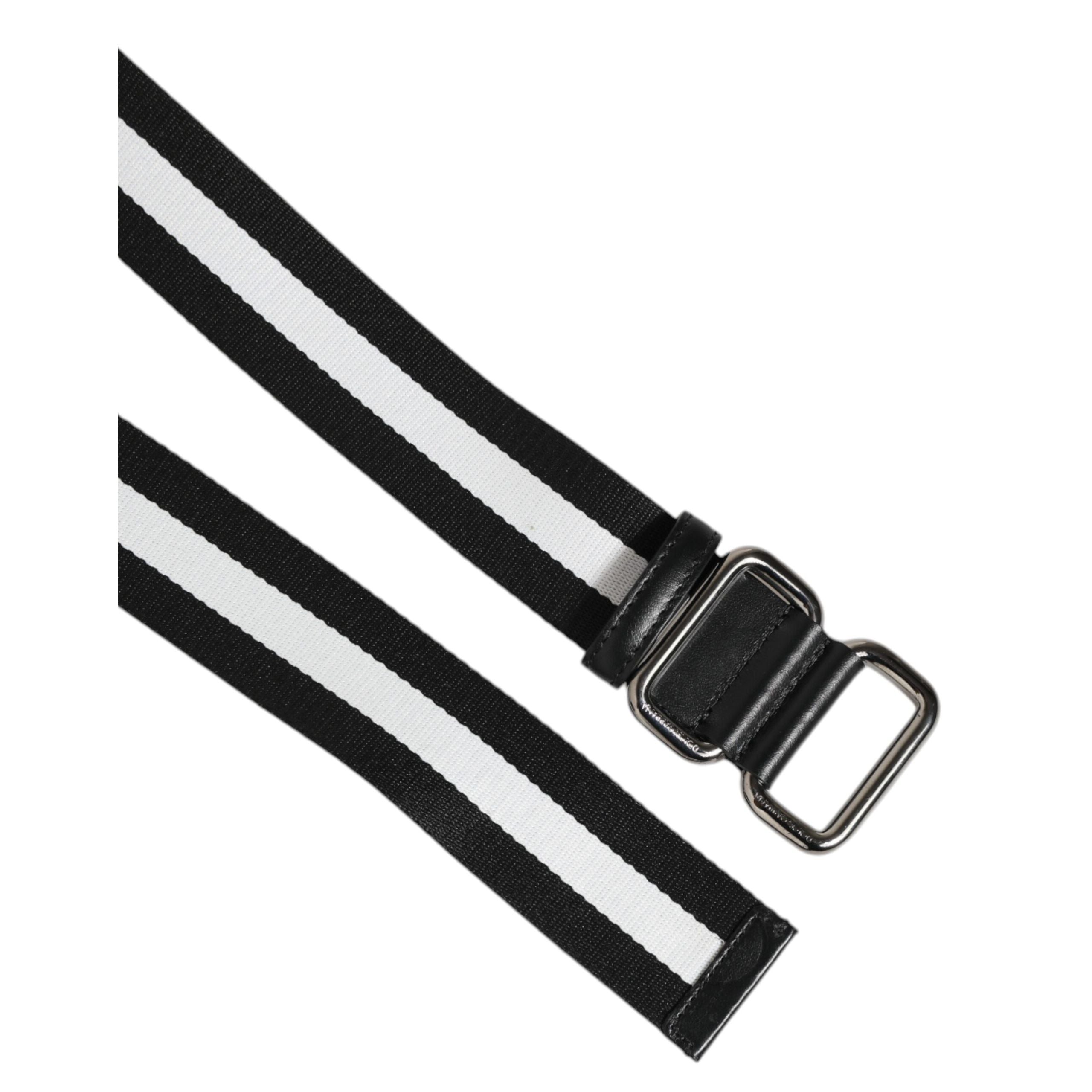 Dolce & Gabbana Black White Striped Metal Buckle Belt
