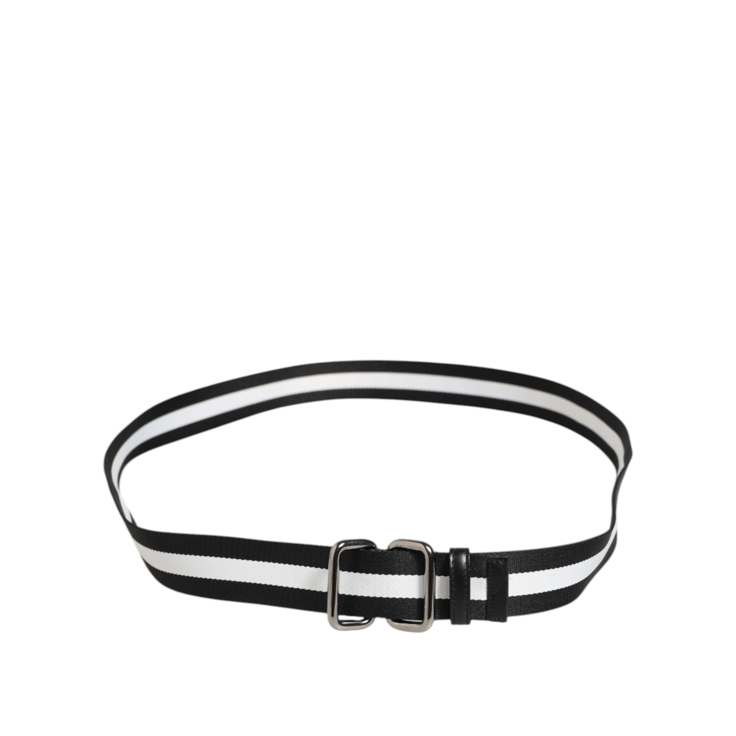 Dolce & Gabbana Black White Striped Metal Buckle Belt