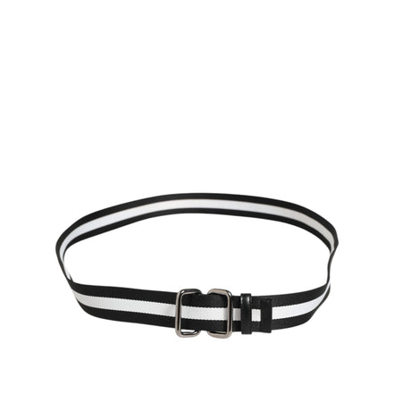 Dolce & Gabbana Black White Striped Metal Buckle Belt