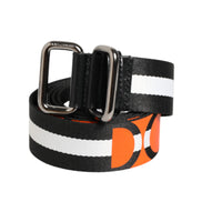Dolce & Gabbana Black White Striped Logo Metal Buckle Belt