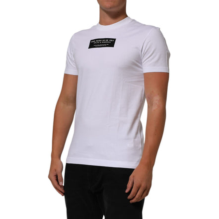 Dolce & Gabbana White Cotton Logo Print Crew Neck T-Shirt