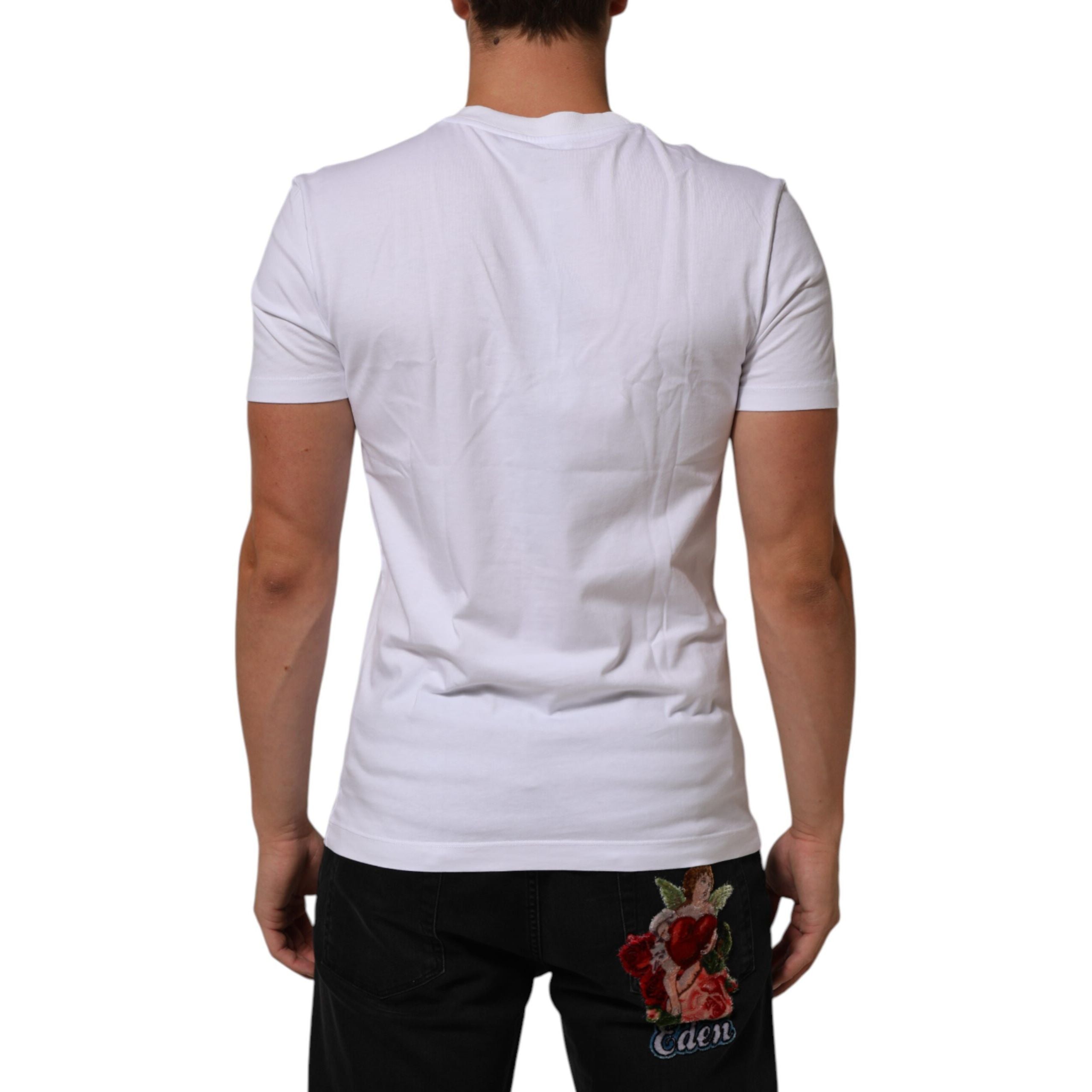 Dolce & Gabbana White Cotton Logo Print Crew Neck T-Shirt