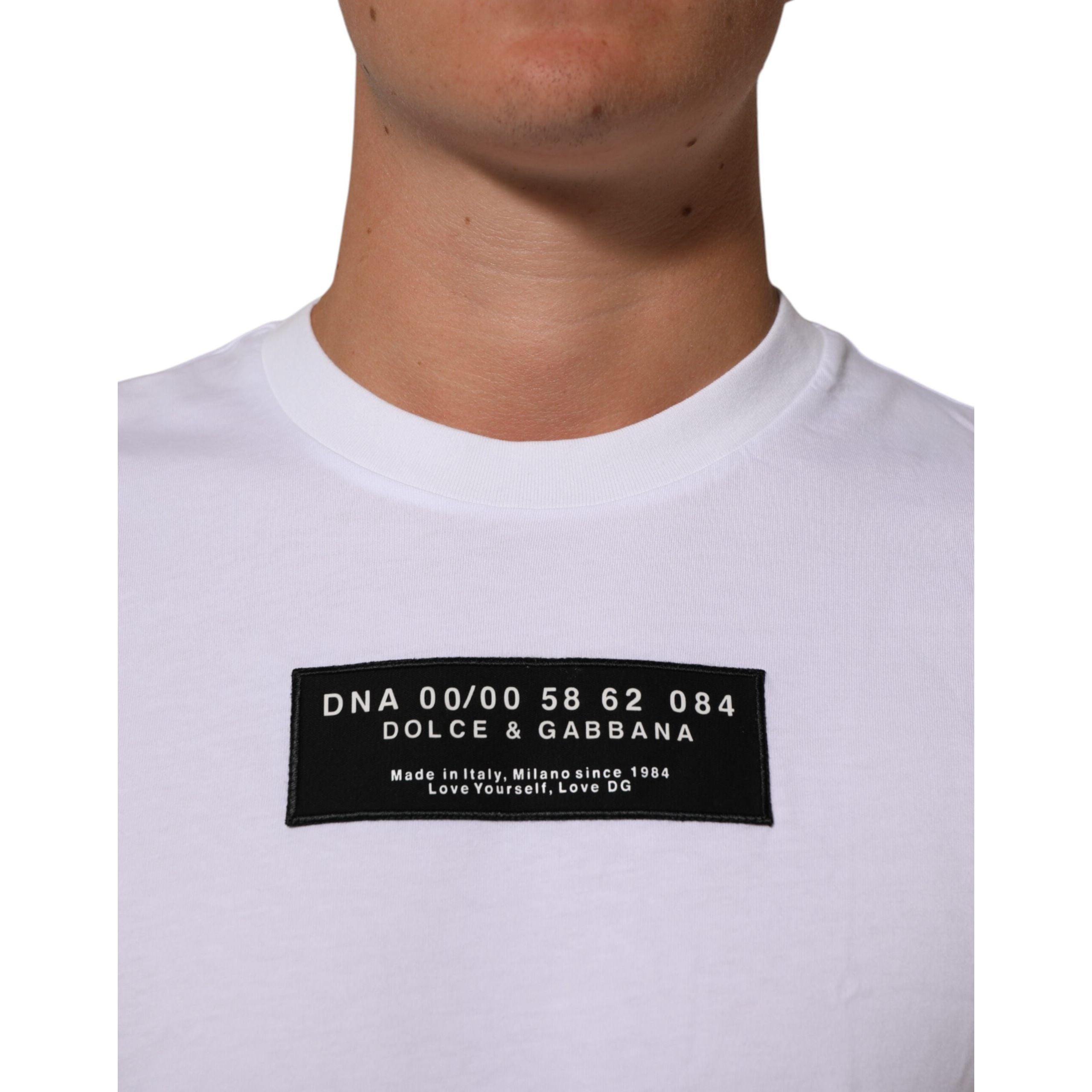 Dolce & Gabbana White Cotton Logo Print Crew Neck T-Shirt