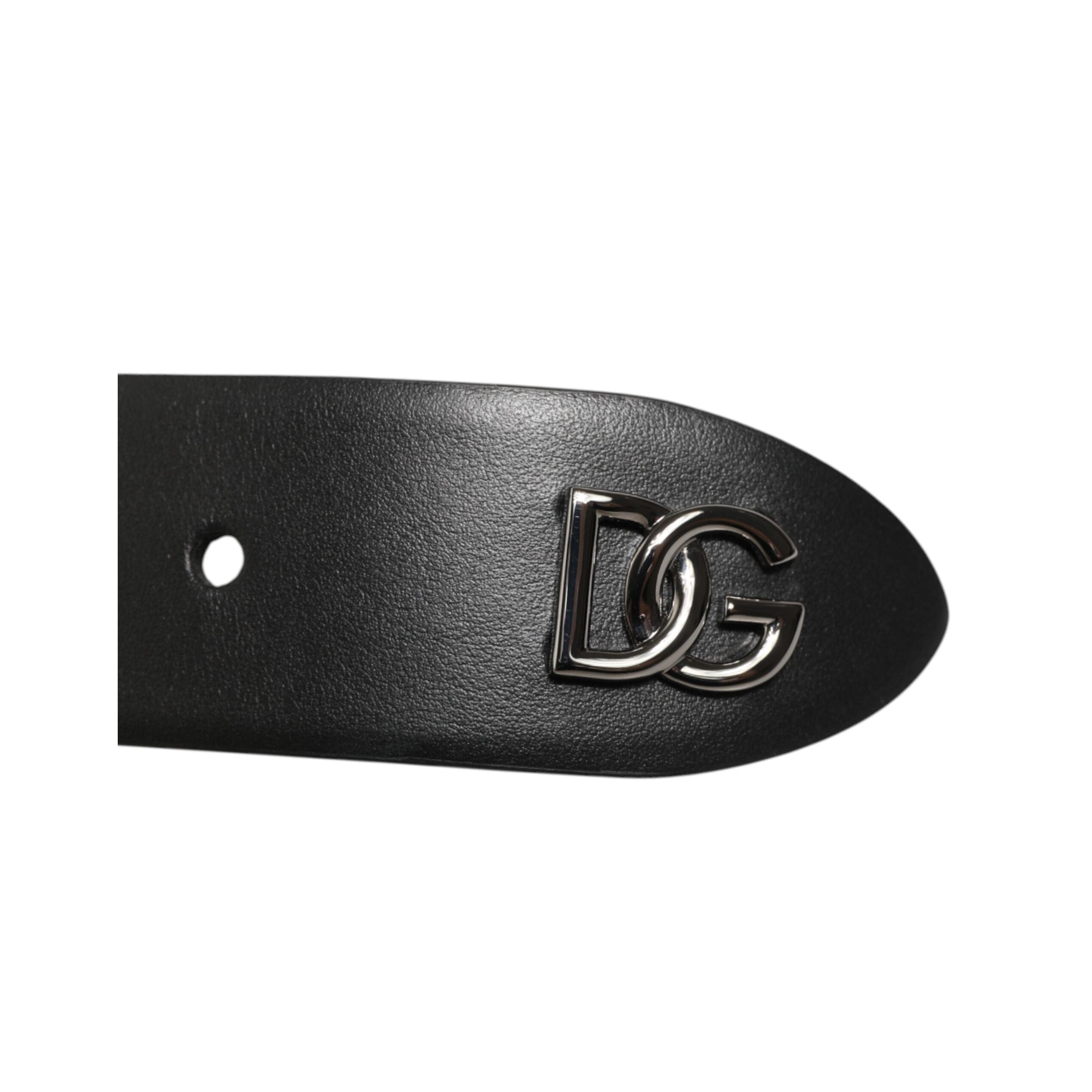 Dolce & Gabbana Black Studded Silver Buckle Belt
