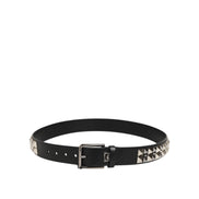 Dolce & Gabbana Black Studded Silver Buckle Belt