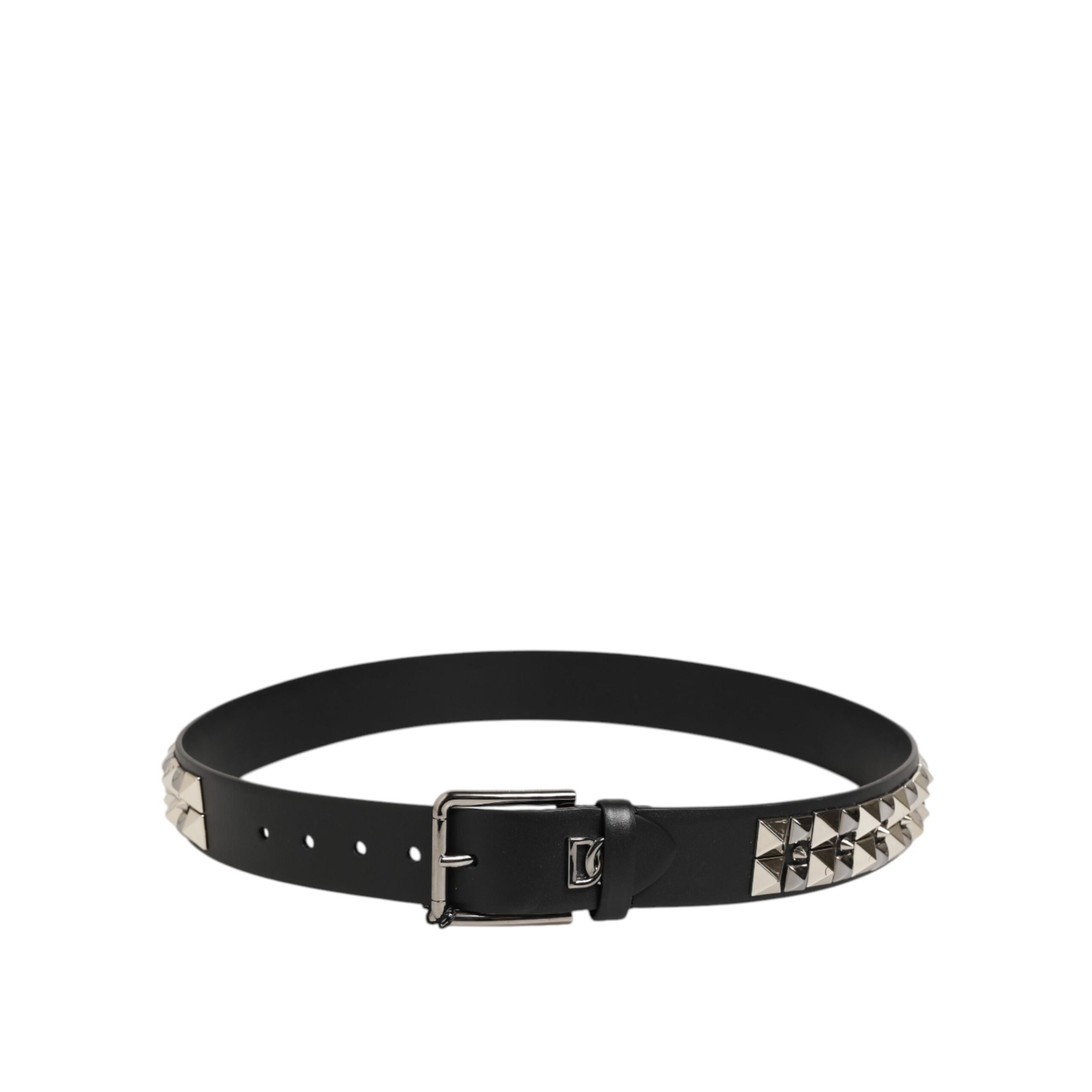 Dolce & Gabbana Black Studded Silver Buckle Belt