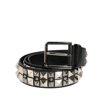 Dolce & Gabbana Black Studded Silver Buckle Belt