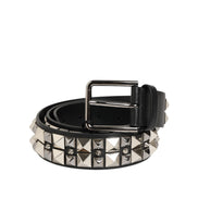 Dolce & Gabbana Black Studded Silver Buckle Belt