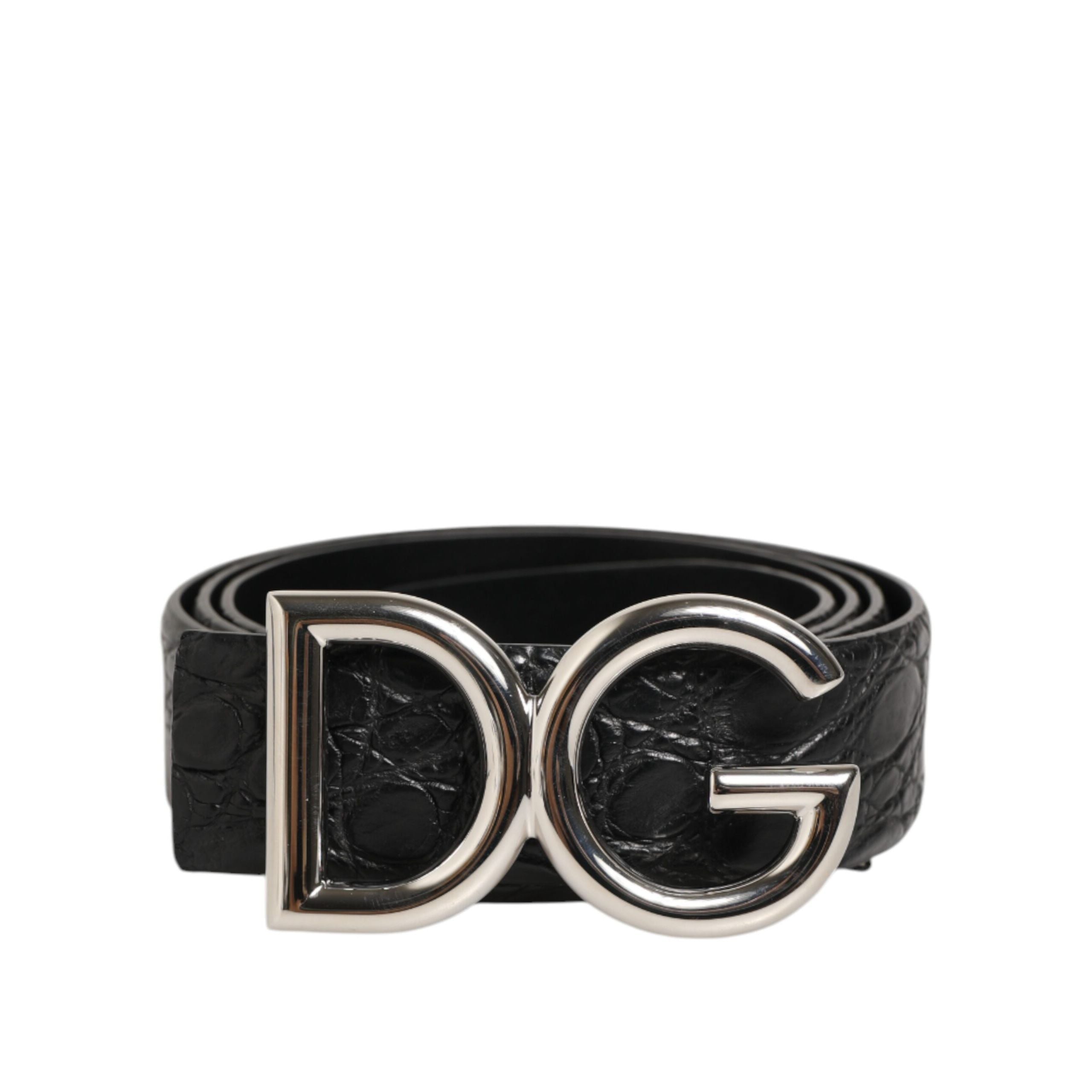 Curea Dolce & Gabbana neagră din piele exotică, cu cataramă DG Logo