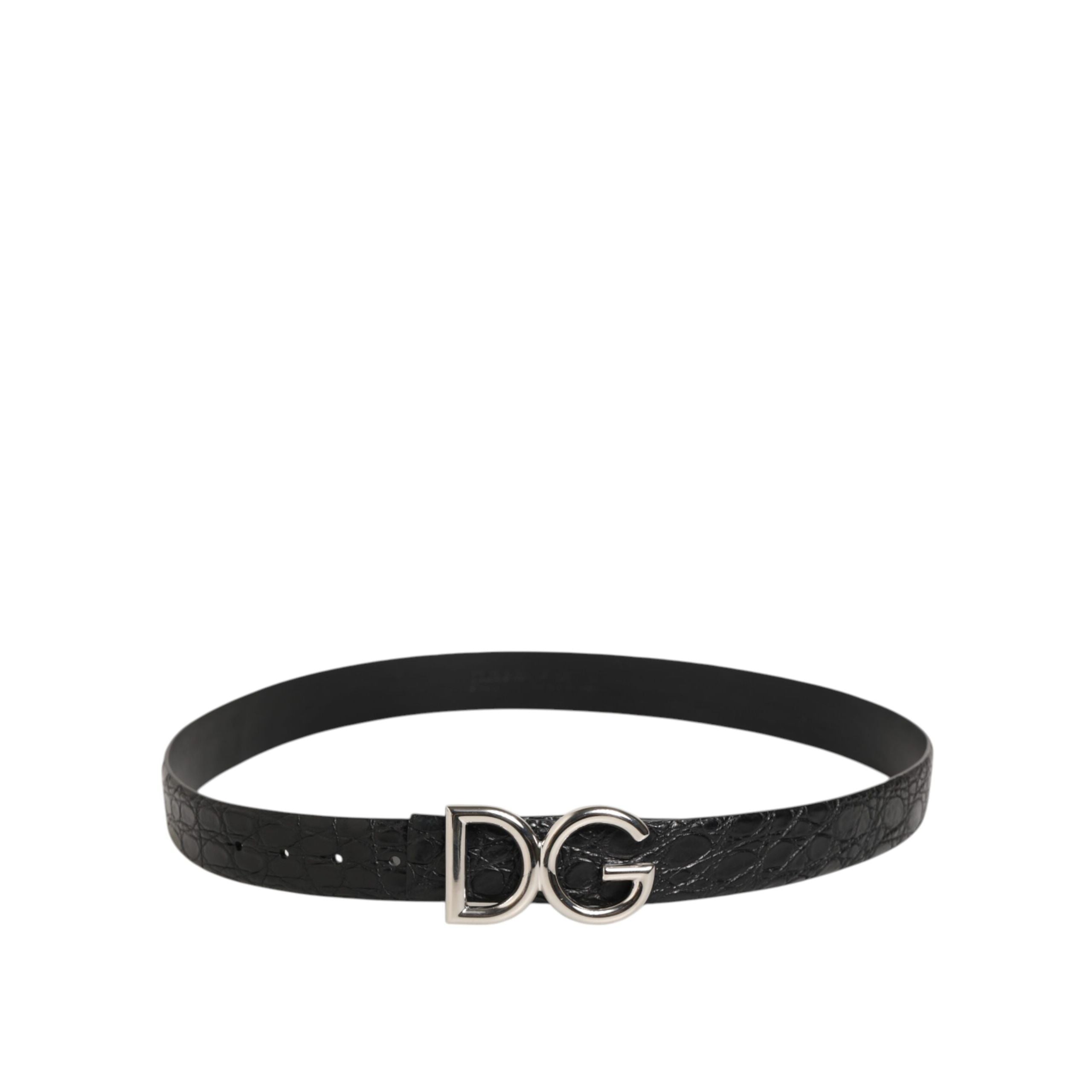Curea Dolce & Gabbana neagră din piele exotică, cu cataramă DG Logo