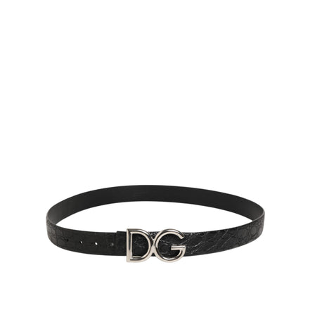 Curea Dolce & Gabbana neagră din piele exotică, cu cataramă DG Logo