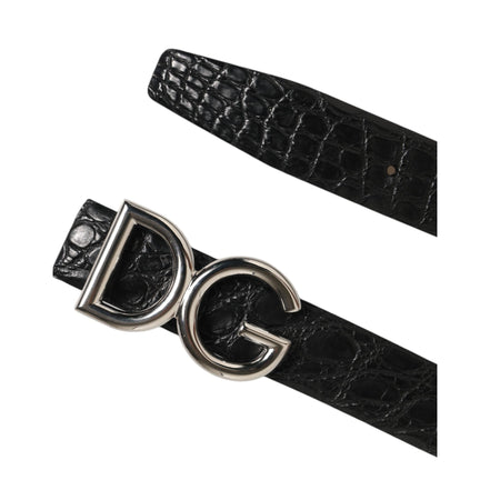 Curea Dolce & Gabbana neagră din piele exotică, cu cataramă DG Logo