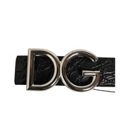 Curea Dolce & Gabbana neagră din piele exotică, cu cataramă DG Logo