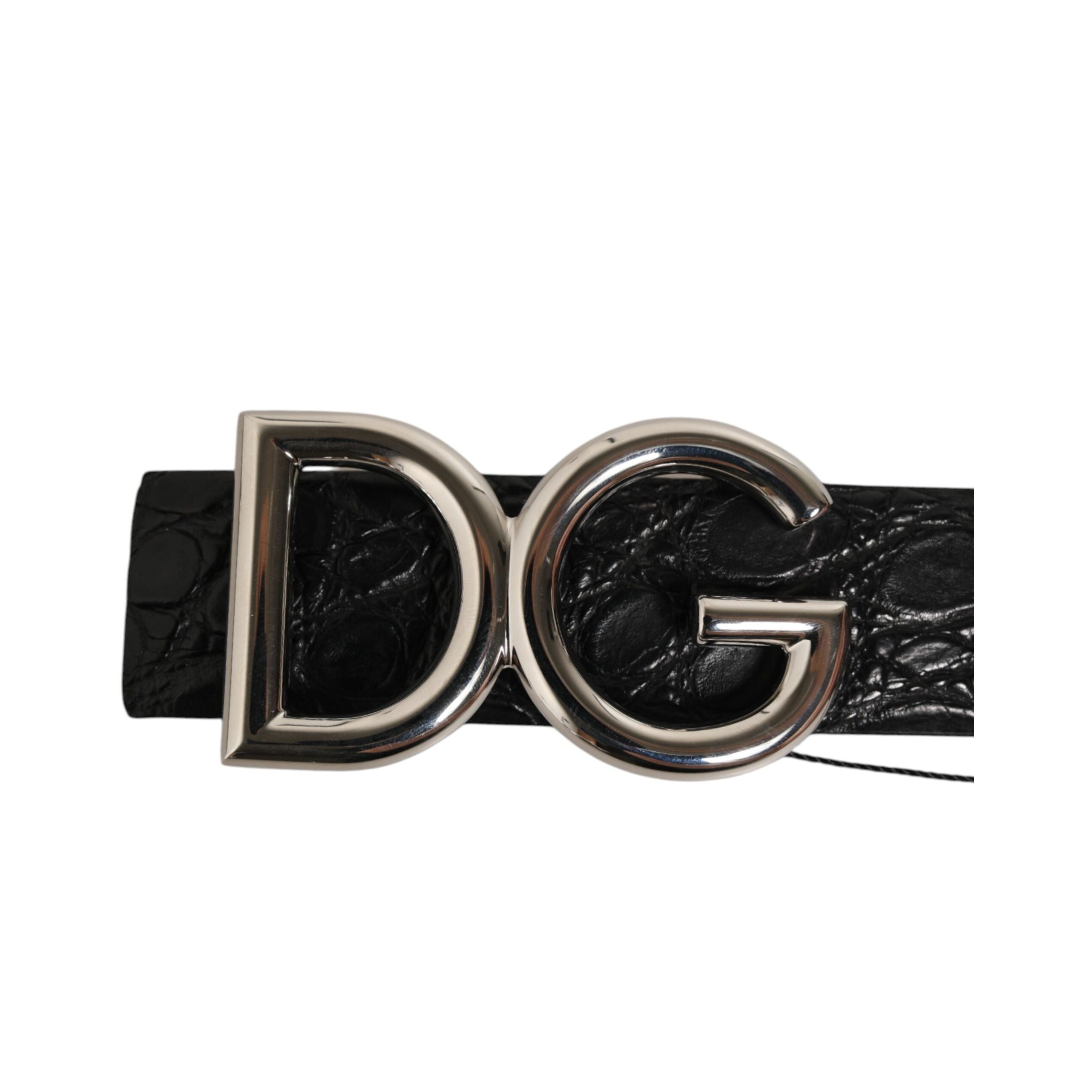 Curea Dolce & Gabbana neagră din piele exotică, cu cataramă DG Logo