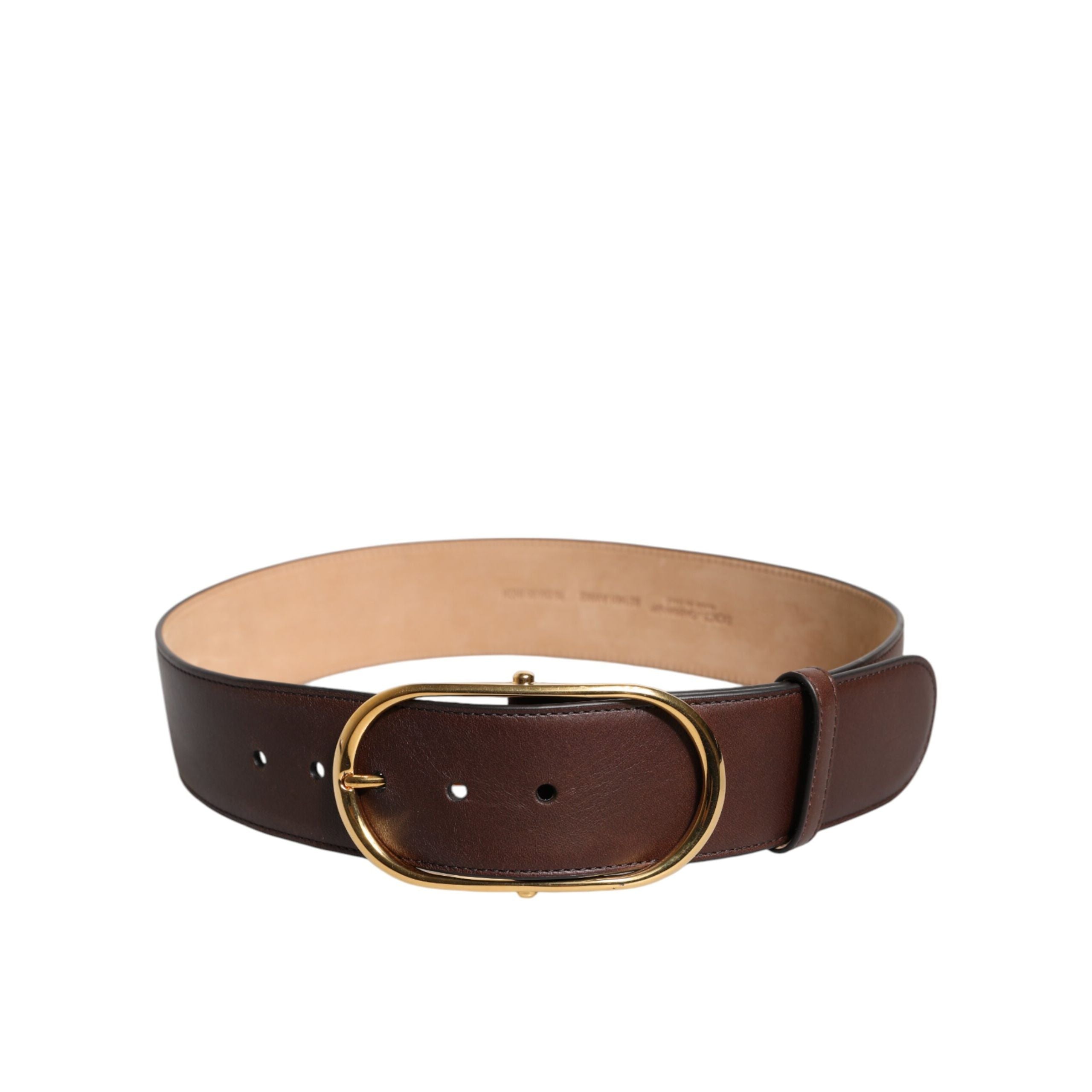 Dolce & Gabbana Brown Leather Classic Metal Oval Buckle Belt