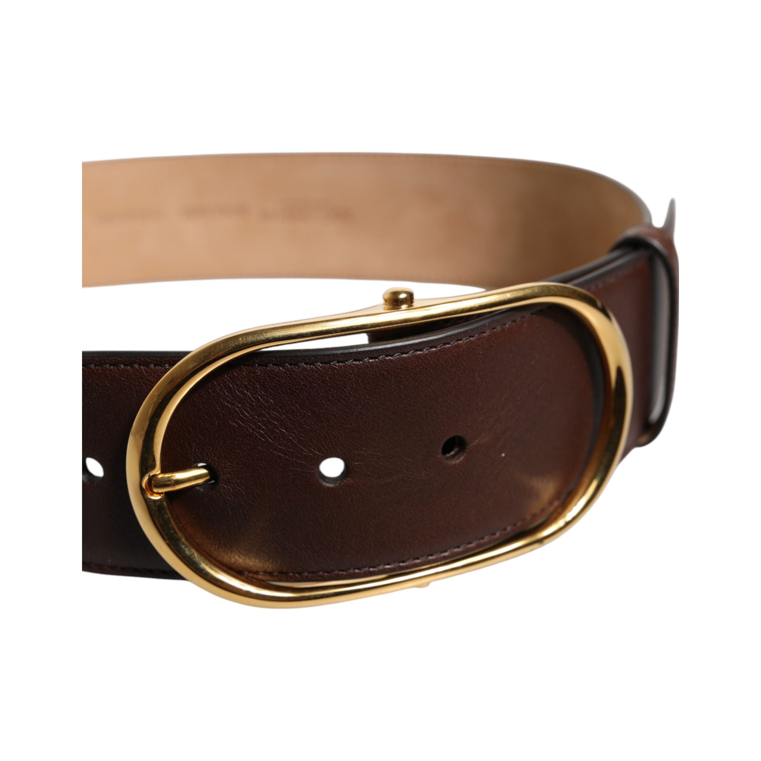 Dolce & Gabbana Brown Leather Classic Metal Oval Buckle Belt