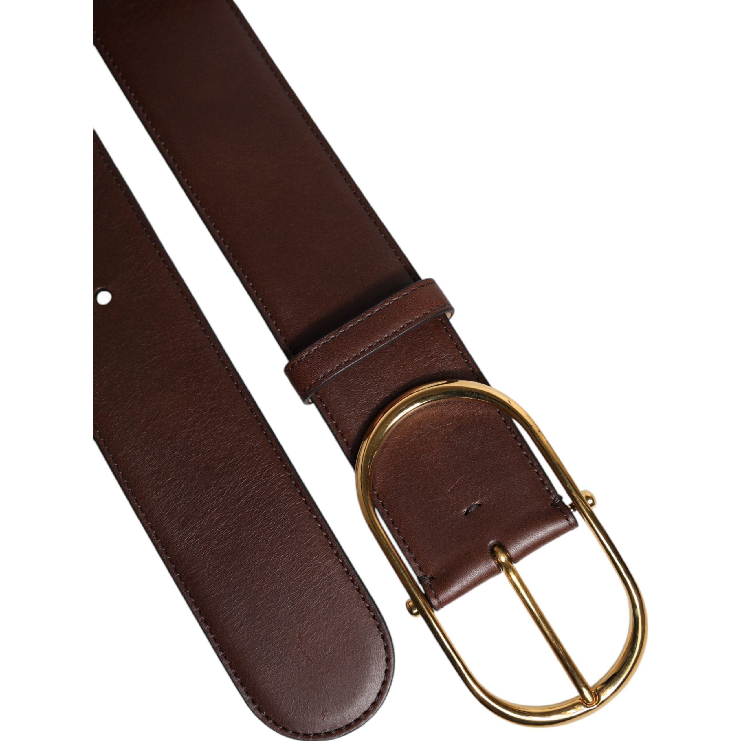 Dolce & Gabbana Brown Leather Classic Metal Oval Buckle Belt